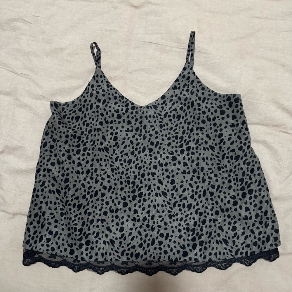 She + Sky Gray & Black Animal Print Lace Trim Cami Top | Size S